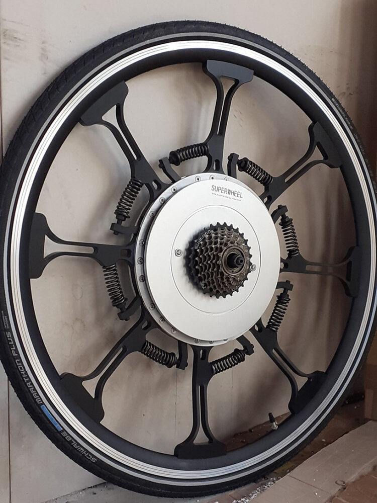 the SuperWheel uses your weight to turn your bike into a powerassisted