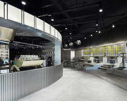 tailor WEY applies cool metallic surfaces to futuristic coffee lab in shanghai