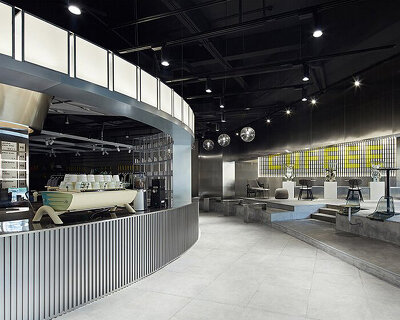tailor WEY applies cool metallic surfaces to futuristic coffee lab in shanghai