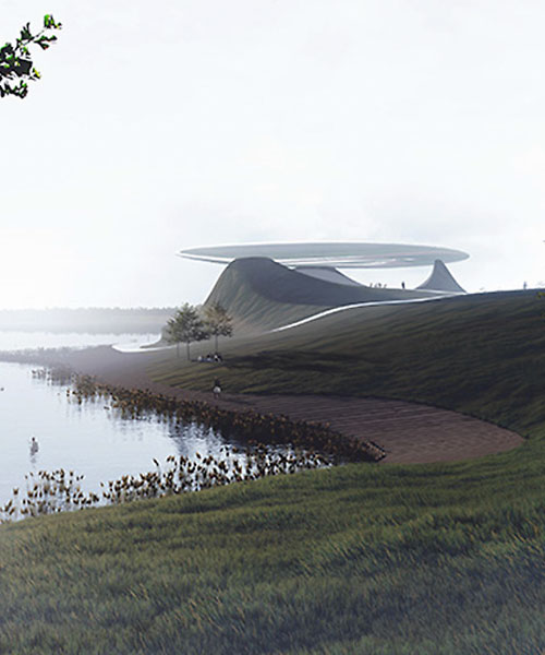 technology center by reform in china hovers above xinglong lake like an interstellar halo