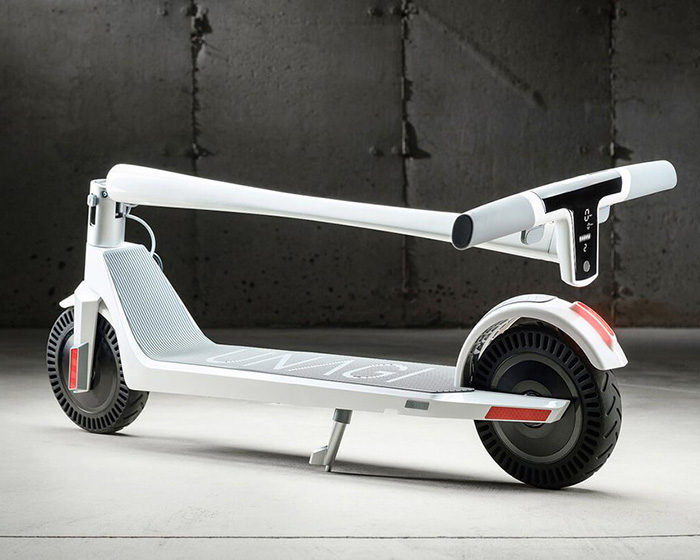 the unagi model one is a sleek, zero-emission, light-weight electric scooter