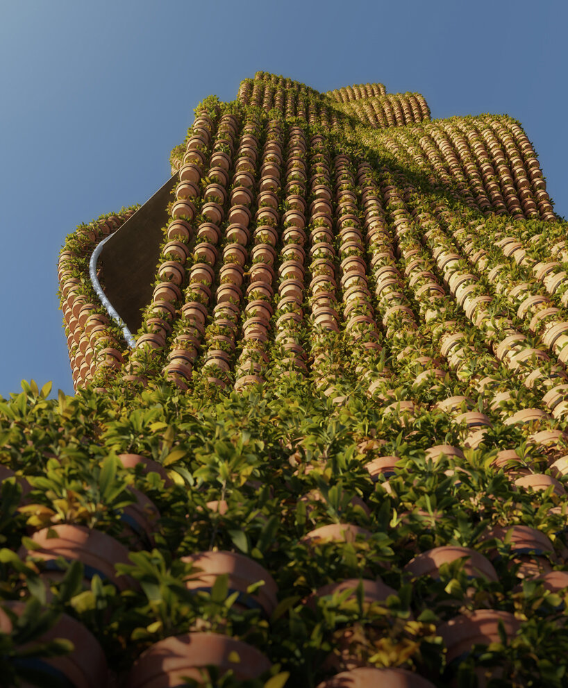 11,520 potted plants clad this observatory tower concept by NUDES designboom