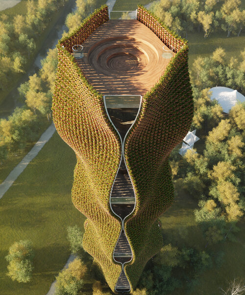 11,520 potted plants clad this rippling observatory tower concept by NUDES