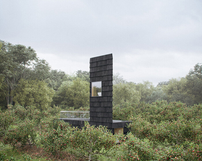 WOJR designs six small towers among NY orchard with uncanny formal qualities
