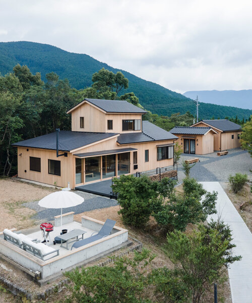KURU + coil kazuteru matumura architects complete a cedar-clad hostel in rural japan