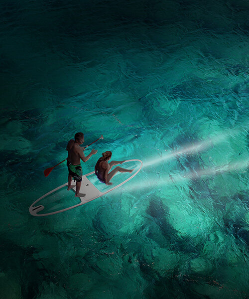 le standup by LOEVA is a transparent paddle board with a window to the sea