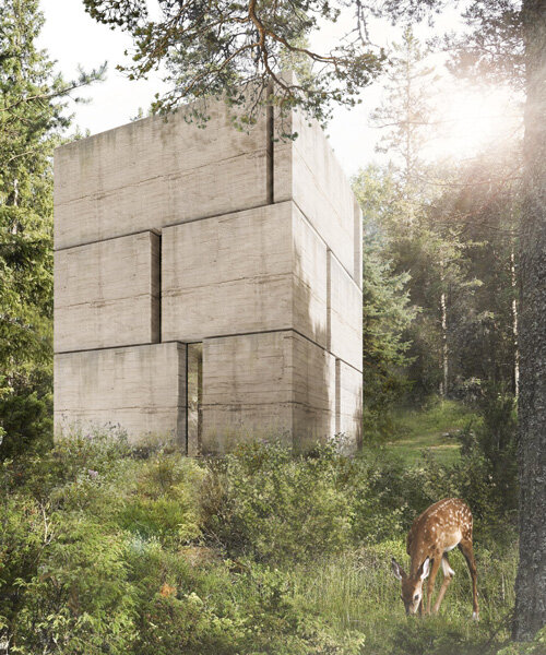 marte marte architects sets tiny monolithic house in the middle of a forest clearing