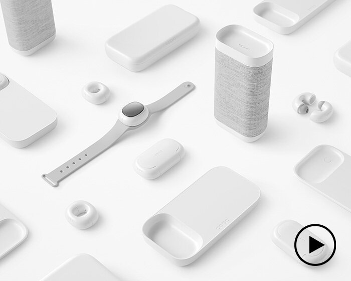 nendo's music-link for OPPO is a collection of devices centered around a pair of earphones