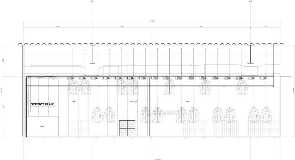 schemata architects completes 'descente blanc' store in sapporo with movable hanger system