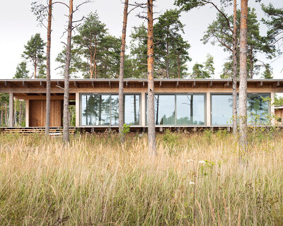 scott rasmusson källander builds five solid timber houses on a swedish island