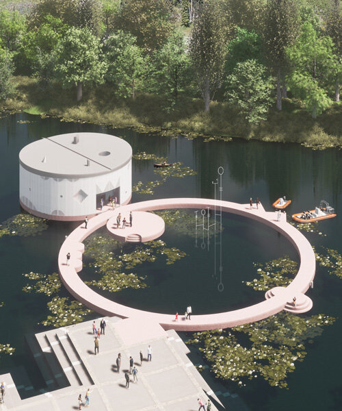 studio ossidiana combines three circles into floating art pavilion in almere, the netherlands