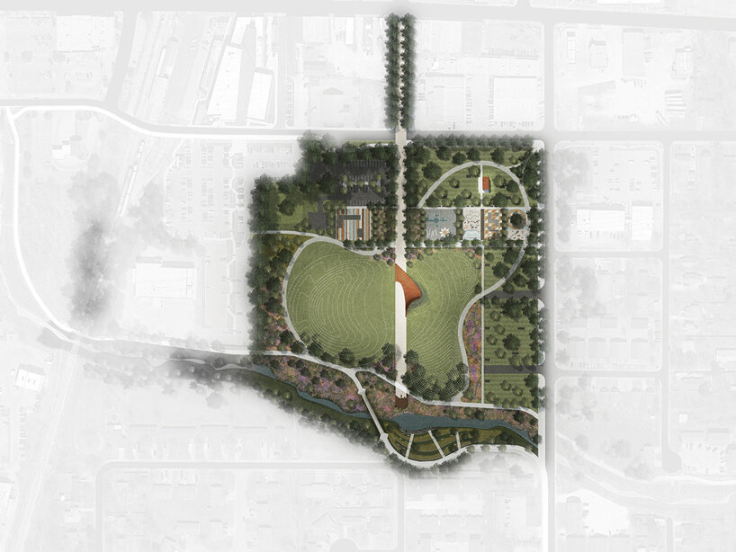 trahan architects + spackman mossop michaels plan corten steel pavilion for park in arkansas