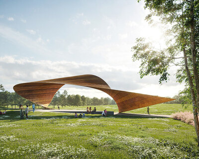 trahan architects + spackman mossop michaels plan corten steel pavilion for park in arkansas