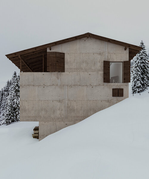 besim krosa envisions his villa in brezo as a snowy mountain refuge in raw concrete
