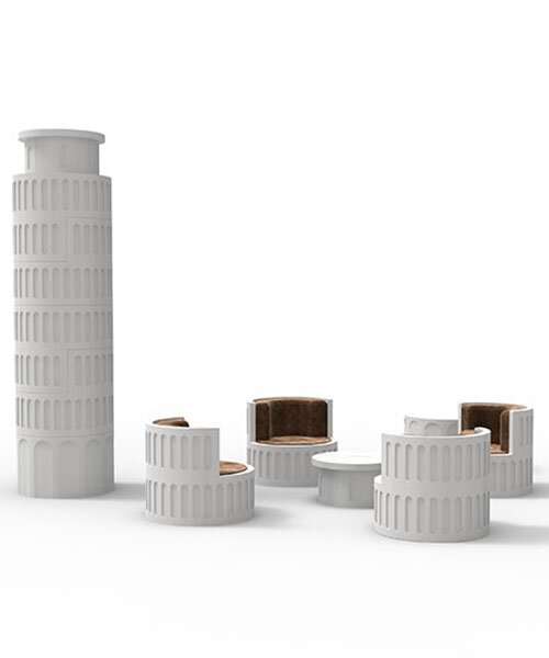 yongwook seong deconstructs the tower of pisa into stackable home furniture