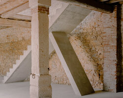 AMAA's 'pleonastic is fantastic' stair floats within a derelict brickwork ruin