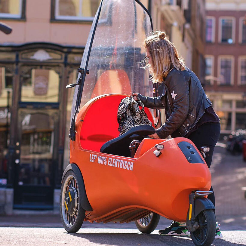 the LEF by EV mobility is a 3-wheel blend between electric car & e-bike