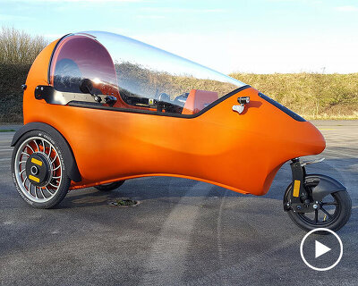 the LEF by EV mobility is a 3-wheel blend between electric car & e-bike