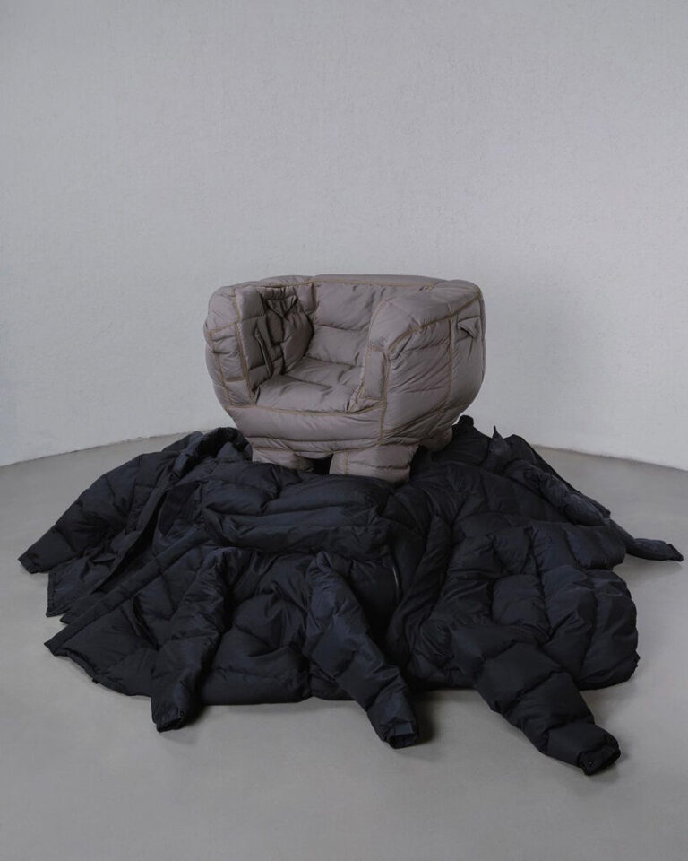 jinyeong yeon turns unsold puffer jackets into cozy padded chairs