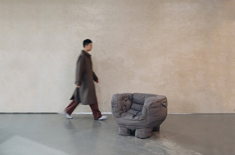 jinyeong yeon turns unsold puffer jackets into cozy padded chairs
