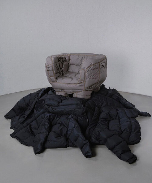 jinyeong yeon turns unsold puffer jackets into cozy padded chairs