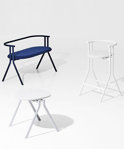 jiyoun kim studio introduces minimalist chair collection with 52 degree angled legs