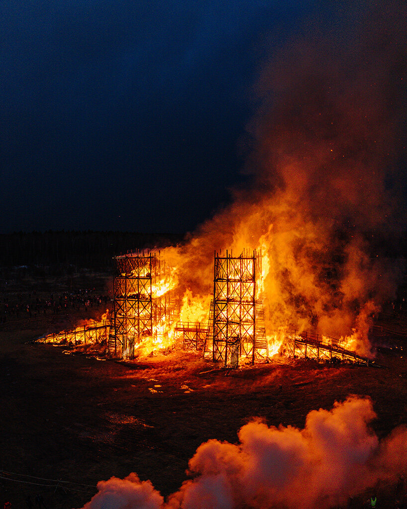 KATARSIS builds and burns bridge in russia as artistic symbol of change and upheaval