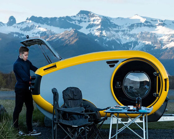 mink is a tiny teardrop camper offering a warm cocoon