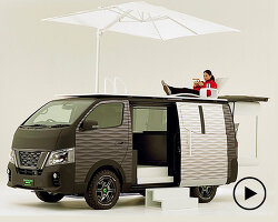 nissan envisions a work-from-anywhere caravan with a retractable office pod + rooftop deck