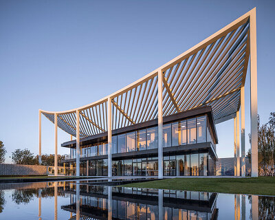 powerhouse company tops reception center for new city district in tianjin with 'paper roof'