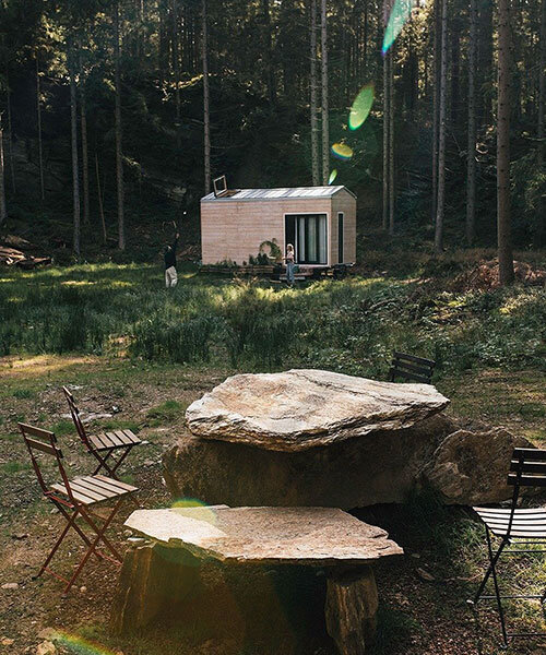 'projekt datscha' is a portable wooden tiny cabin for minimalist nature lovers
