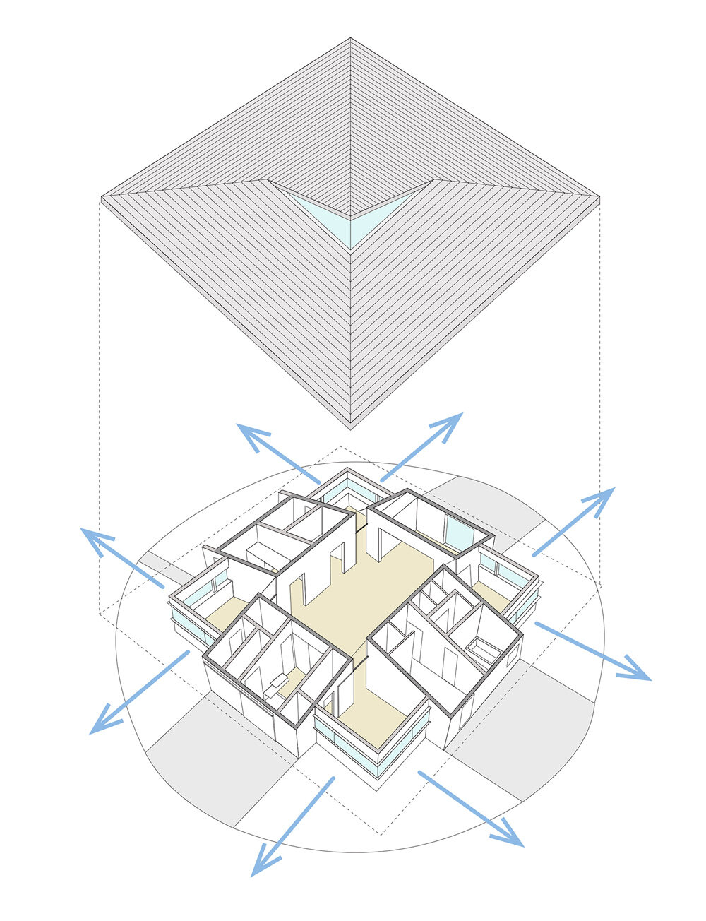 shinta hamada architects tops 'house U' in japan with large roof + triangular skylight