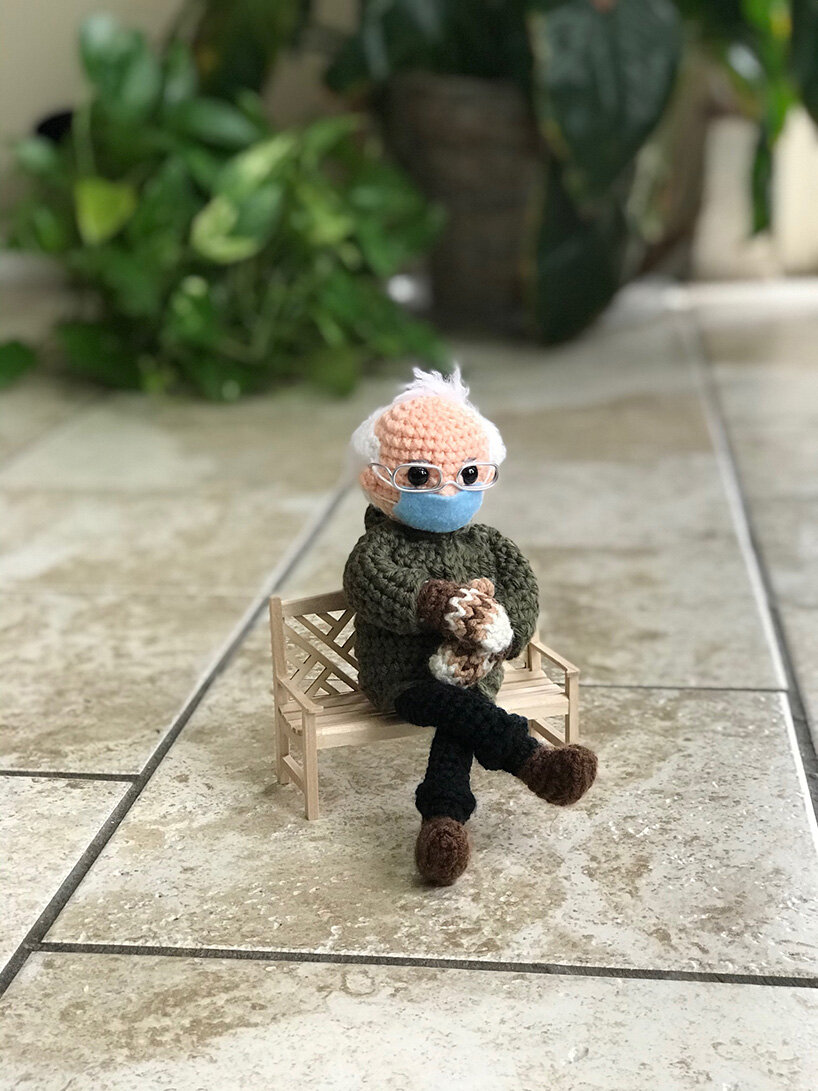 this bernie sanders crochet doll has raised over $40,000 for charity