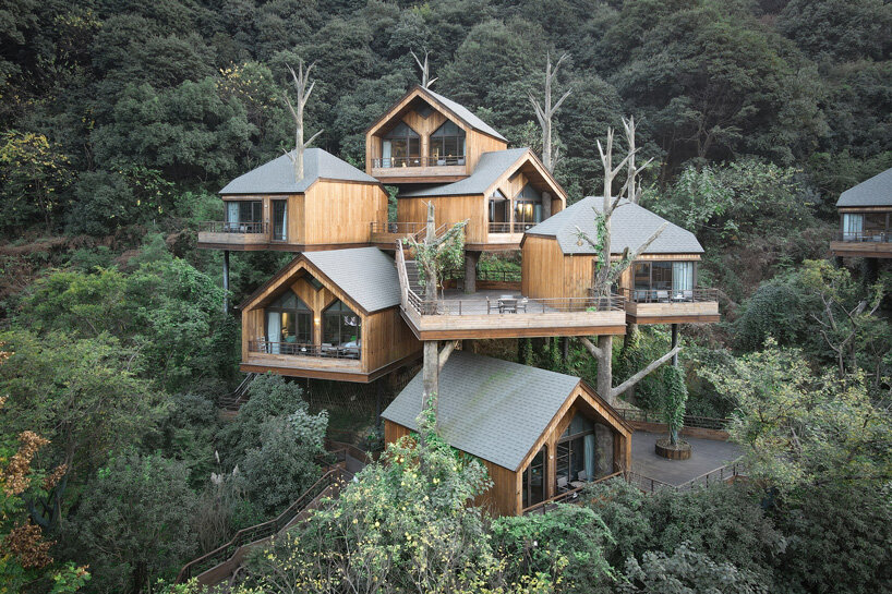 WH studio constructs cluster of treehouse cabins at senbo resort hangzhou in china