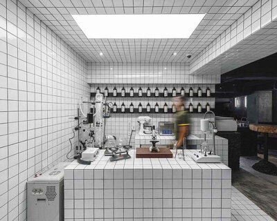 white tiles clad interior of sustainable concept bar 'penicillin' in hong kong