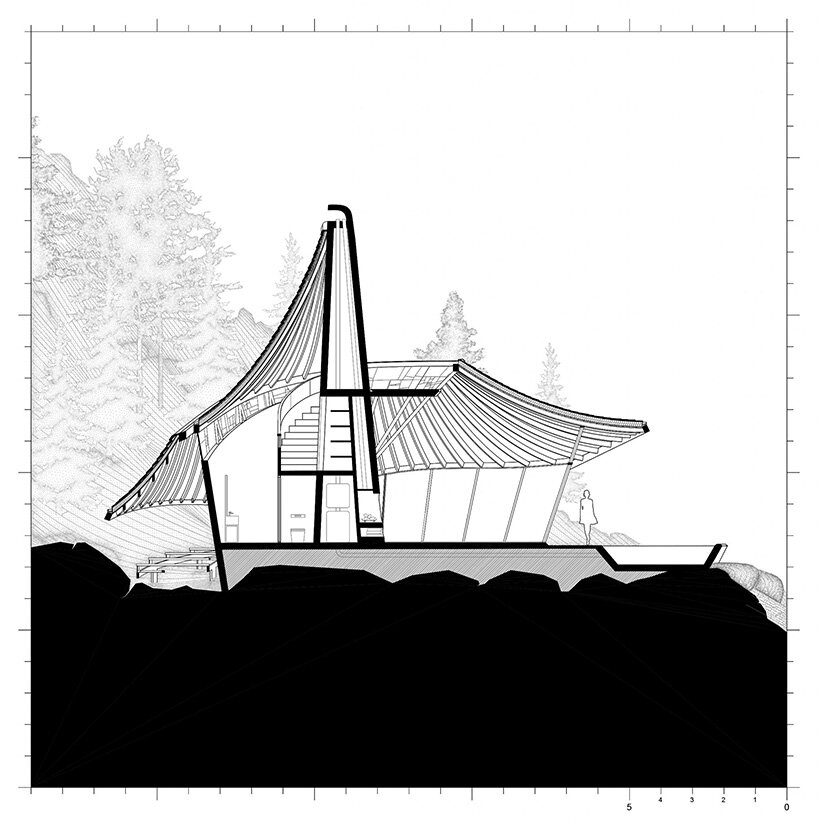 LEAD tops YEZO retreat with massive wooden roof shell in japan