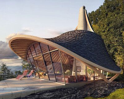 LEAD tops YEZO retreat with massive wooden roof shell in japan