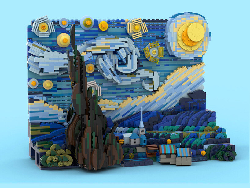 Vincent van Gogh's The Starry Night, but make it LEGO
