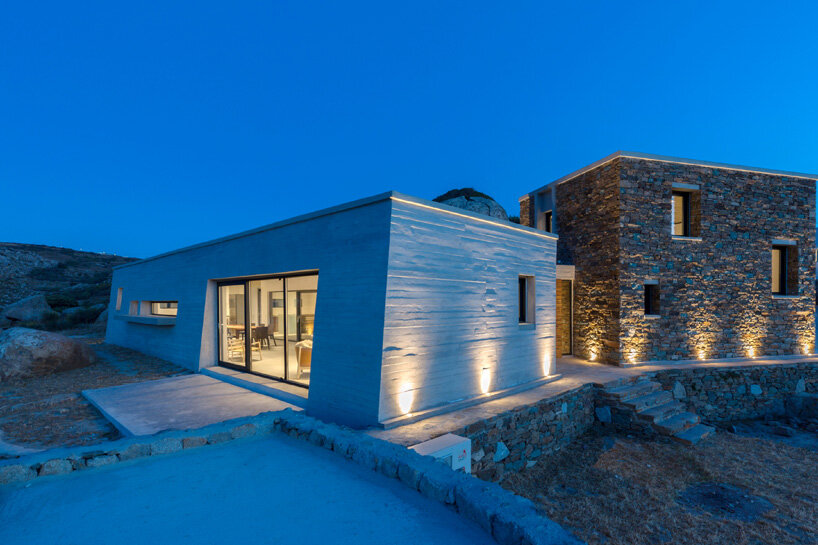aristides dallas architects sets three-volume house between the rocks of tinos island
