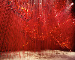tour chiharu shiota's immersive thread installation, set within a former church in berlin