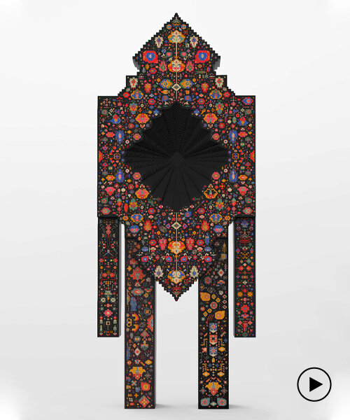 design by reborn reinterprets a traditional persian rug into a towering 2-meter sculpture
