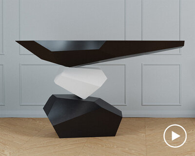duffy london's 'serenity' table harmoniously balances geometries to seemingly defy gravity