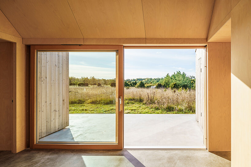 lookofsky architecture clusters timber volumes to realize its 'field house' in fårö, sweden