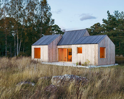 lookofsky architecture clusters timber volumes to realize its 'field house' in fårö, sweden