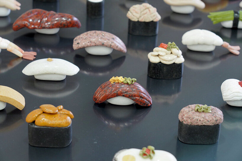 hama sculpts sushi from natural polished stones