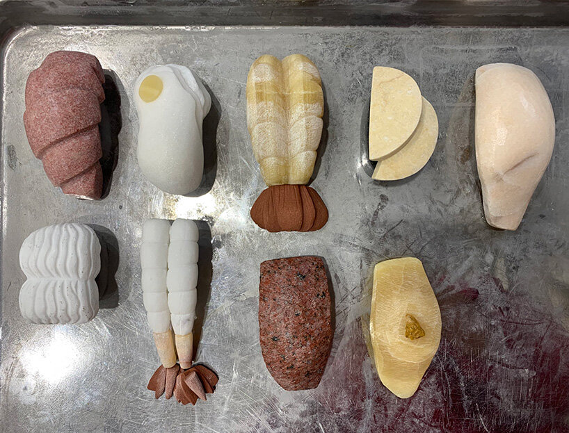 hama sculpts sushi from natural polished stones