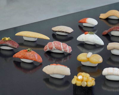 hama sculpts sushi from natural polished stones