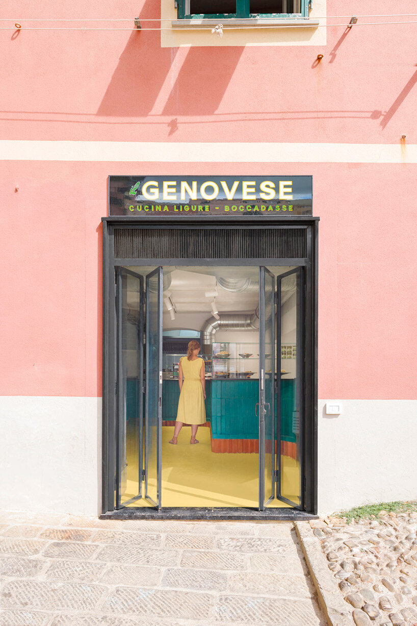 LINEARAMA shapes coastal genoese eatery with continuous, colorful brick bar feature