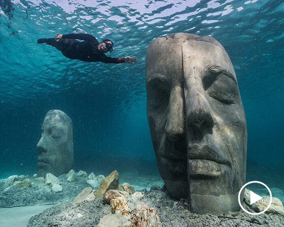 jason decaires taylor submerges six monumental 'masks' to form cannes underwater museum