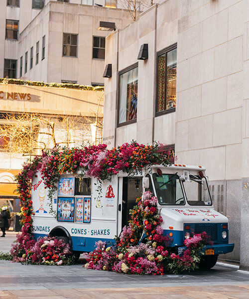 ice cream trucks cascade bountiful blooms for this 'flower flash' at rockefeller center